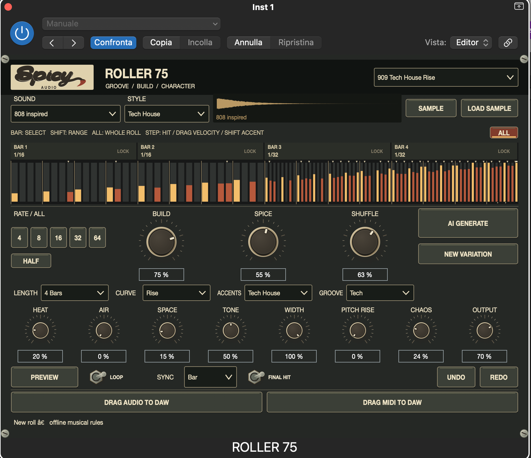 Roller 75 plugin interface